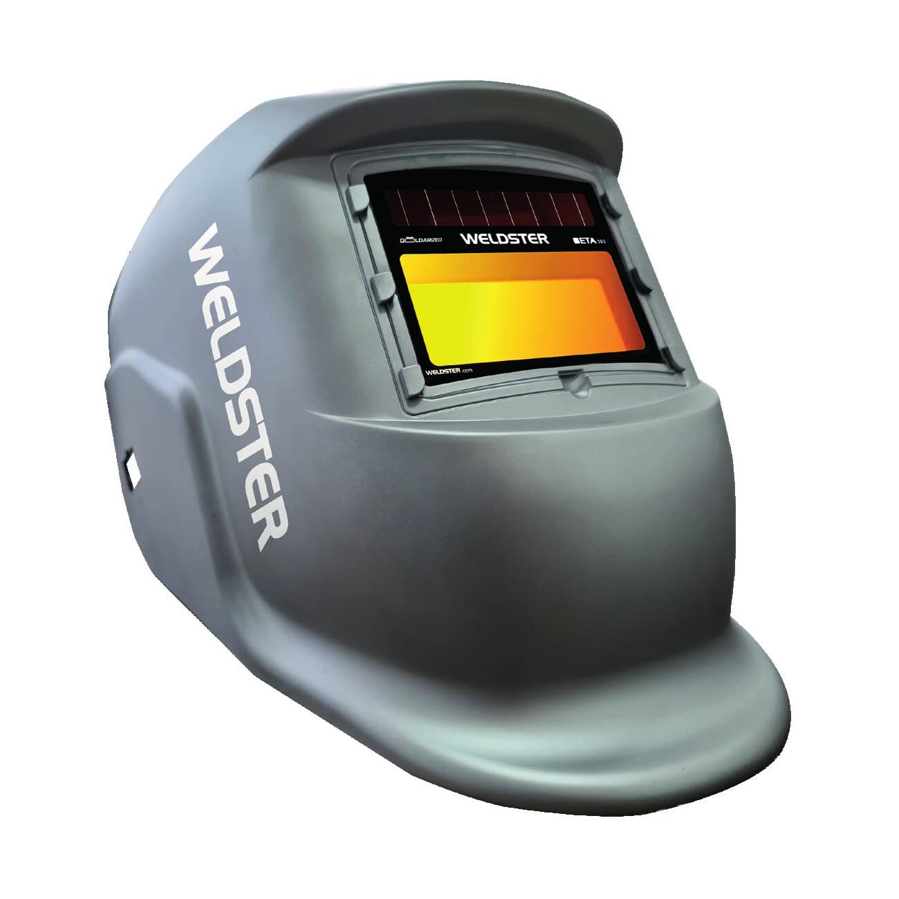 Careta de soldar automática WELDSTER Beta 383 Madmetal Silver, vista tres cuartos