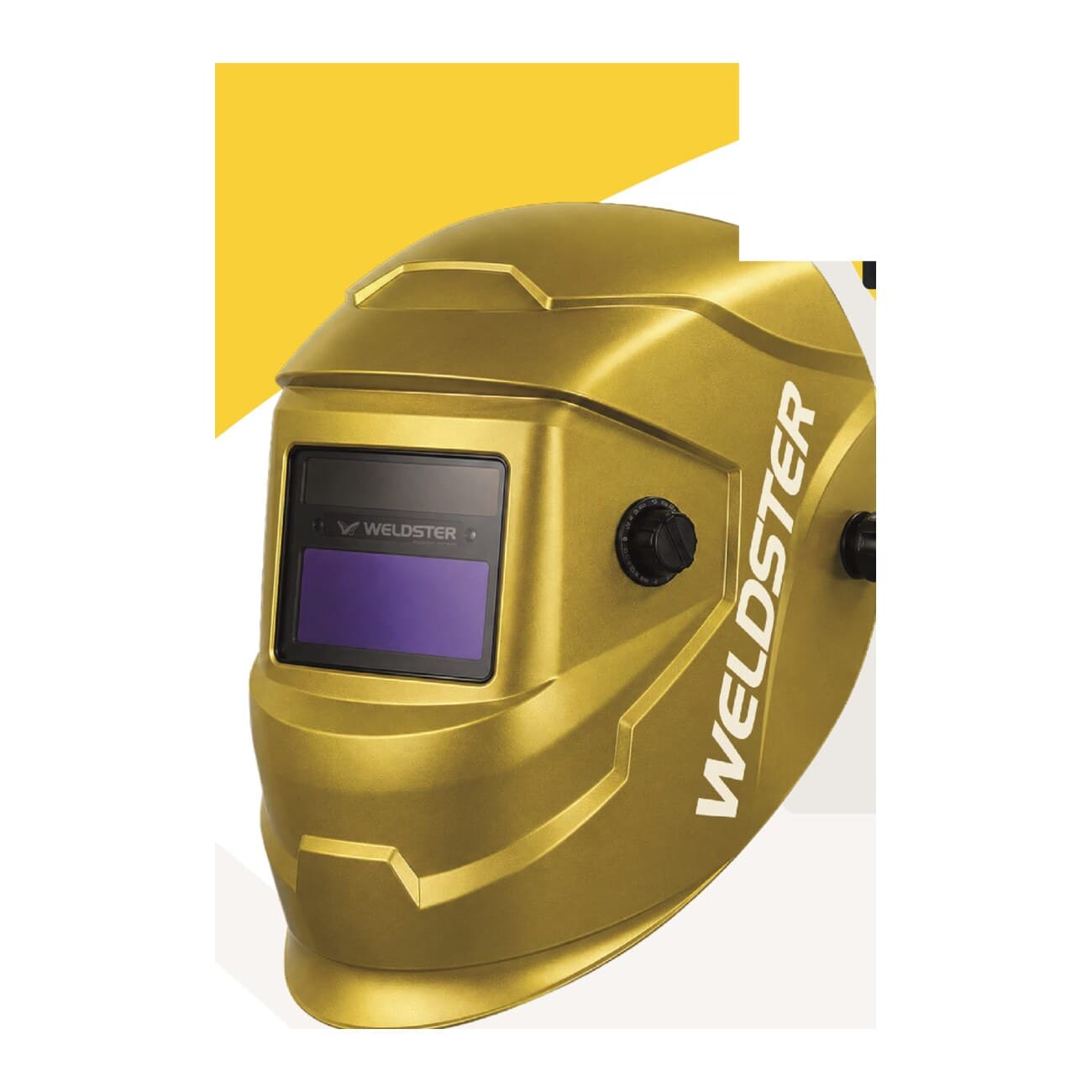 Careta de soldar automatica WELDSTER Delta 383 Madmetal Gold, vista tres cuartos