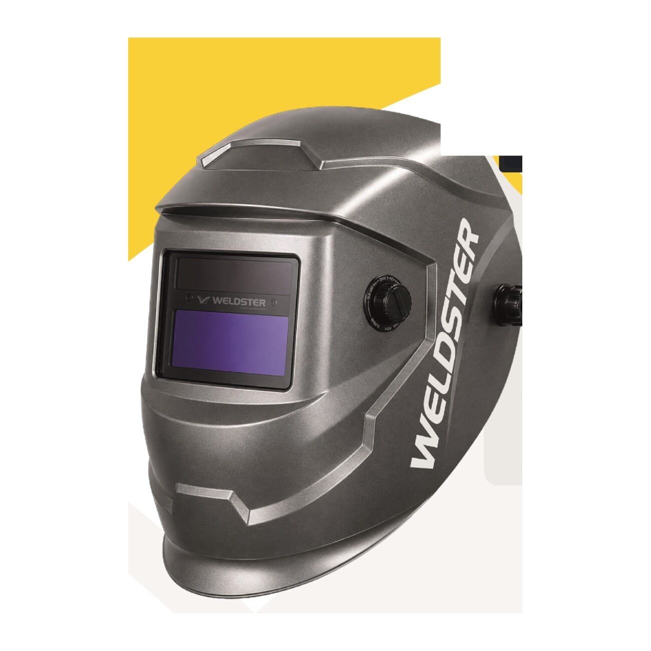 Careta de soldar automatica WELDSTER Delta 383 Madmetal Silver, vista tres cuartos